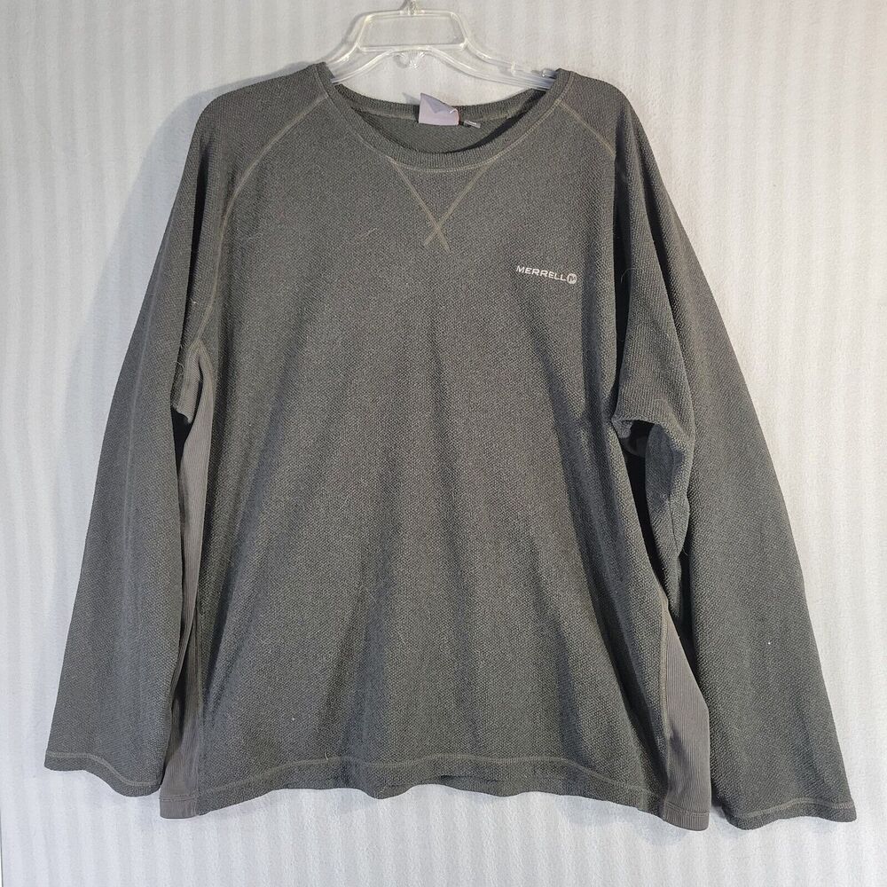 Merrell Mens knit top Size XXL Gray Crewneck Logo Long Sleeve Pullover Outdoor